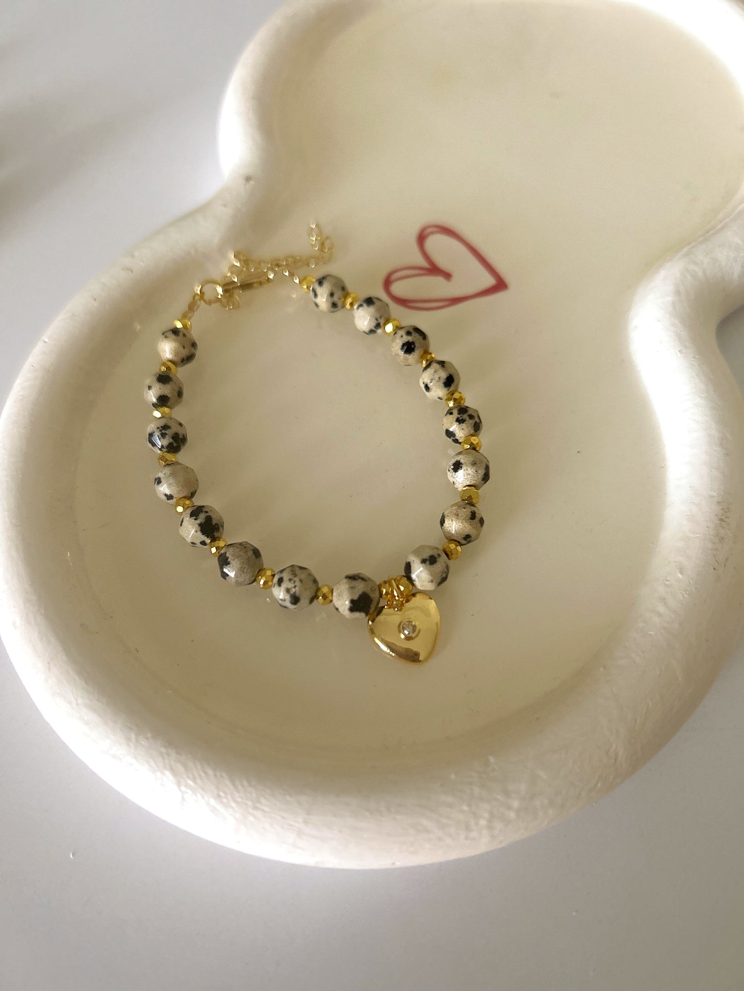 Tiger stones with heart charm