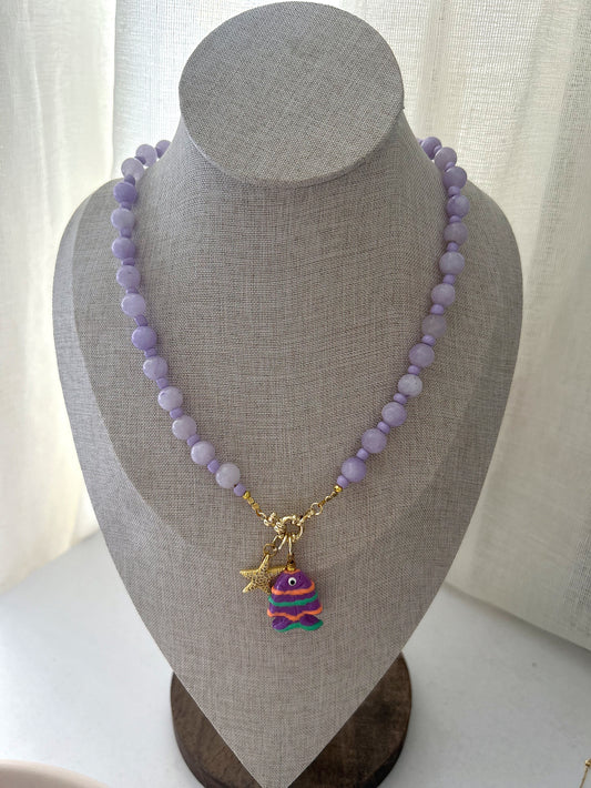 Purple fish necklace