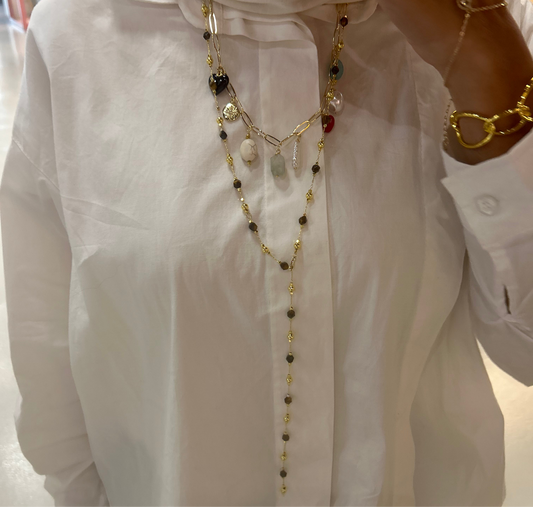 Long necklace with brown stones