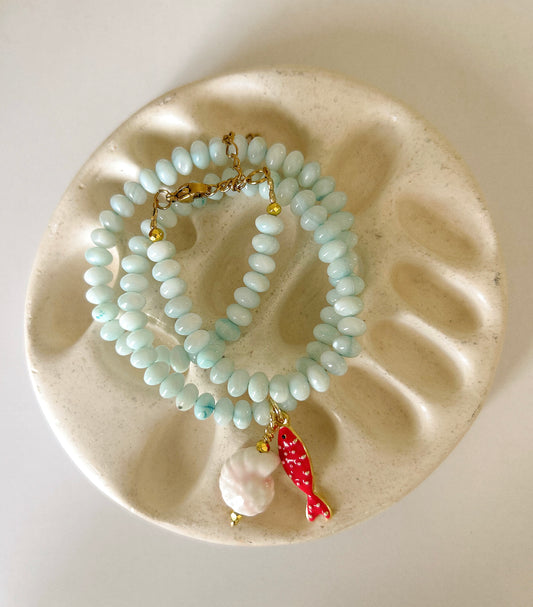 Marble necklace with hot pink fish