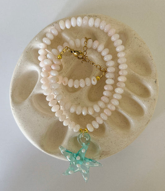 Marble necklace with aqua star
