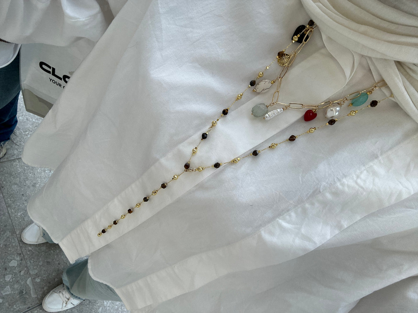 Long necklace with brown stones