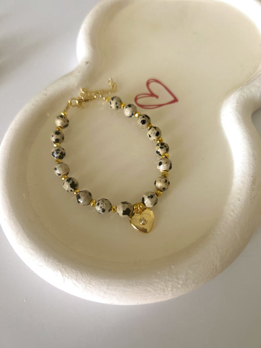 Tiger stones with heart charm