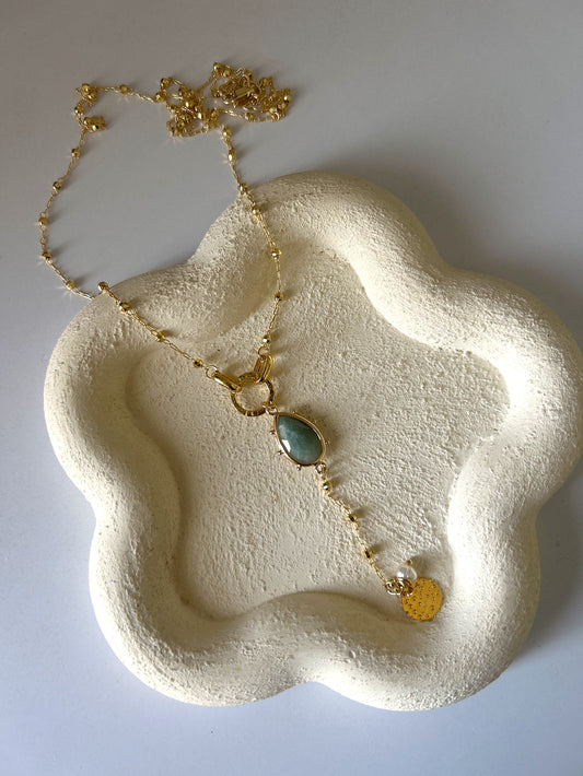 Aqua stone Y necklace