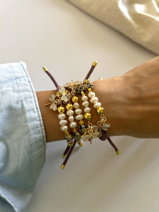 Pearls bracelet with butterfly charm